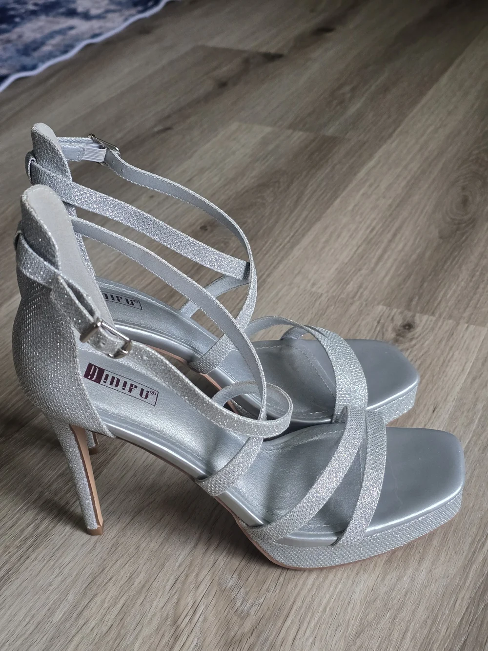 Amazon Silver Glitter Strappy High Heels